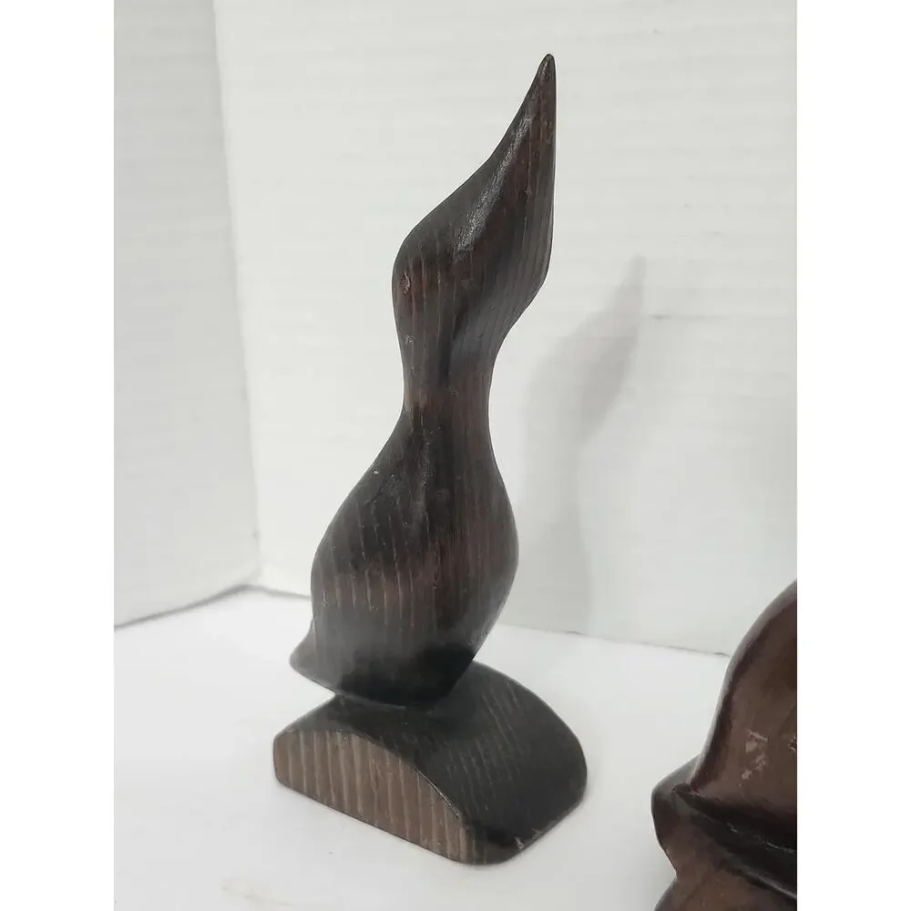 Mid Century Modern Carved Wood Bird Figurine Pair Sculpture